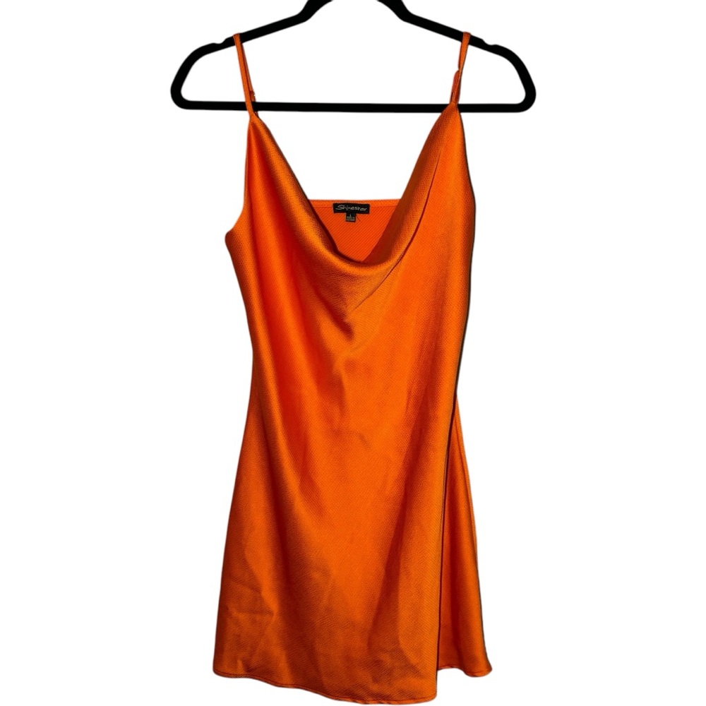 Shinestar Women’s Mini Dress‎ Sleeveless Spaghetti Strap Textured Orange